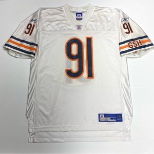Vintage NFL Reebok Chicago Bears #91 Tommie Harris White Graphic Jersey Sz L